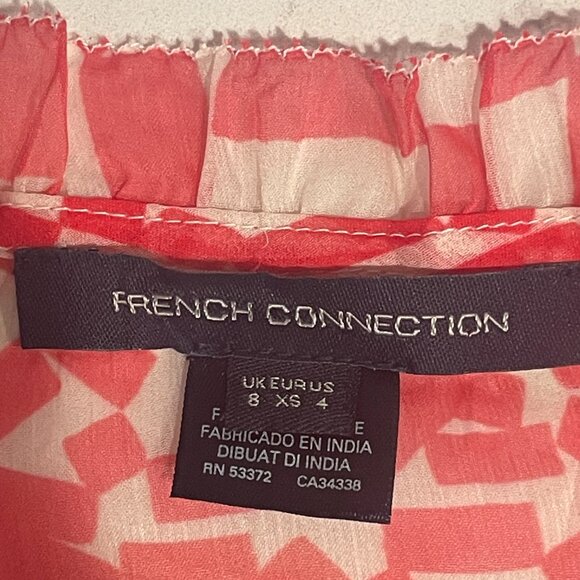 French Connection Helena Recycled Crinkle Top in Hibiscus and Cream, Size‎ 4 - Picture 3 of 4